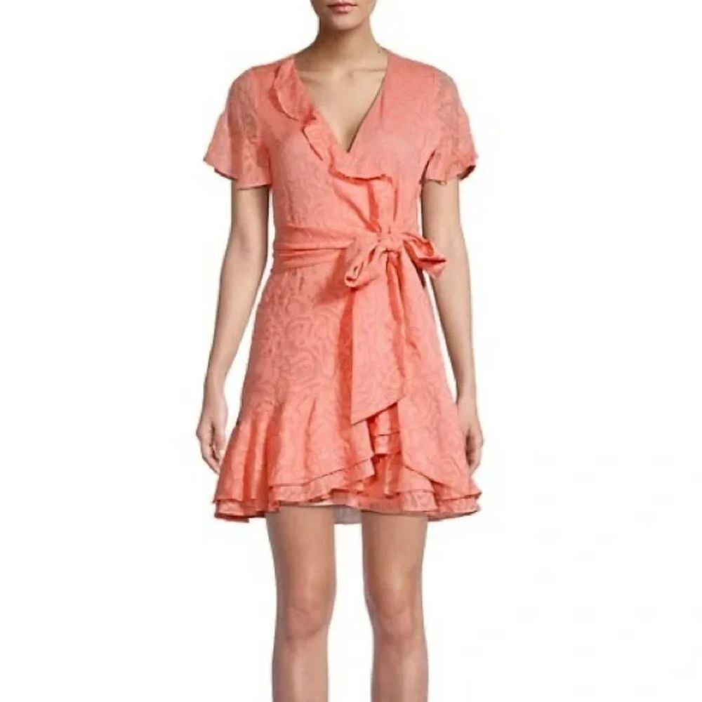 Tanya Taylor Bianka II wrap dress $495 silk blend Melon Size 16